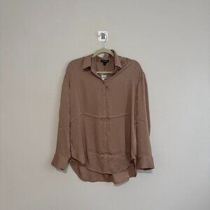 Express Silk Button Down Shirt, Beige, Size S